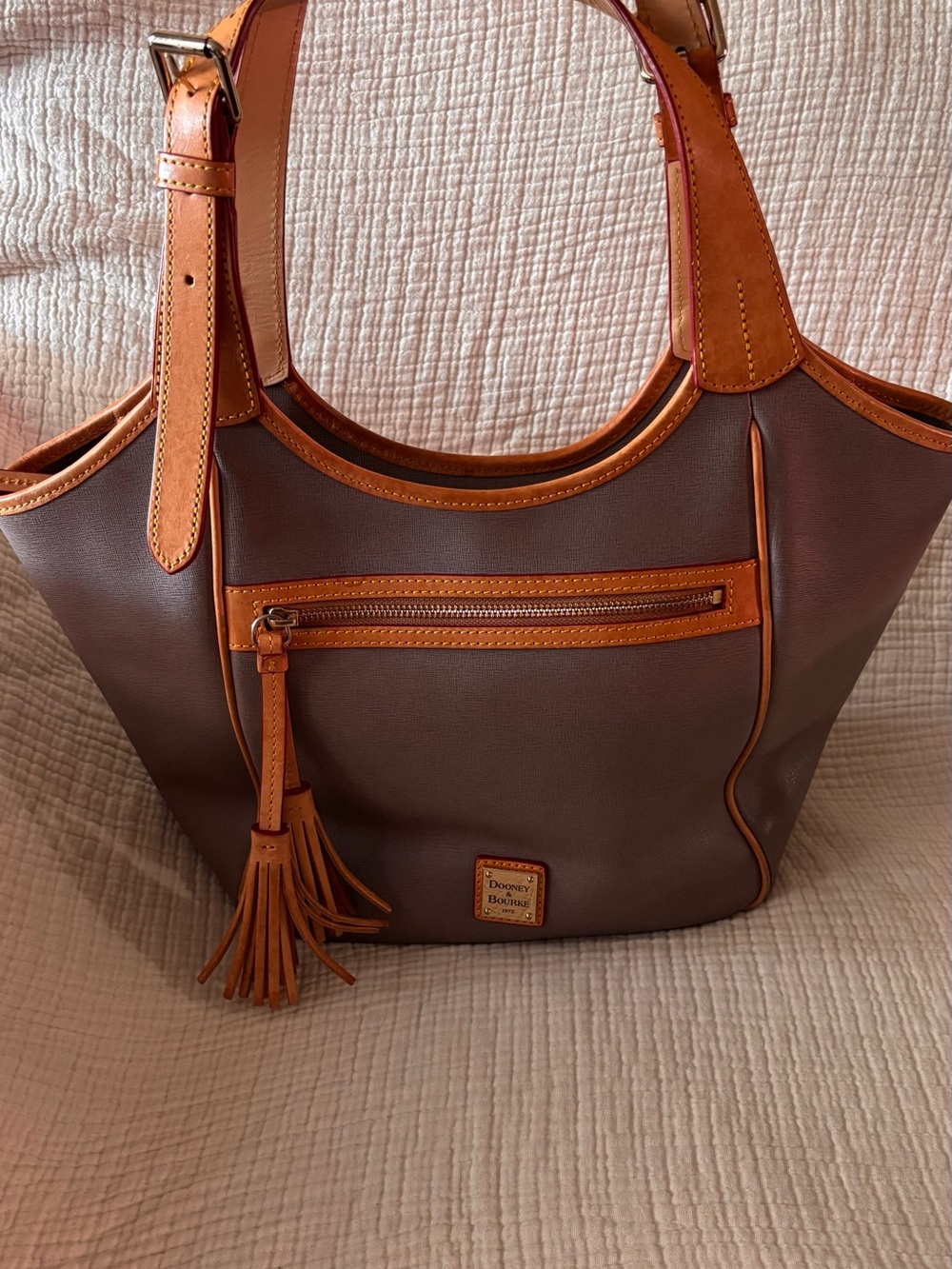Dooney & Bourke Brown Tote with Tan Leather Trim